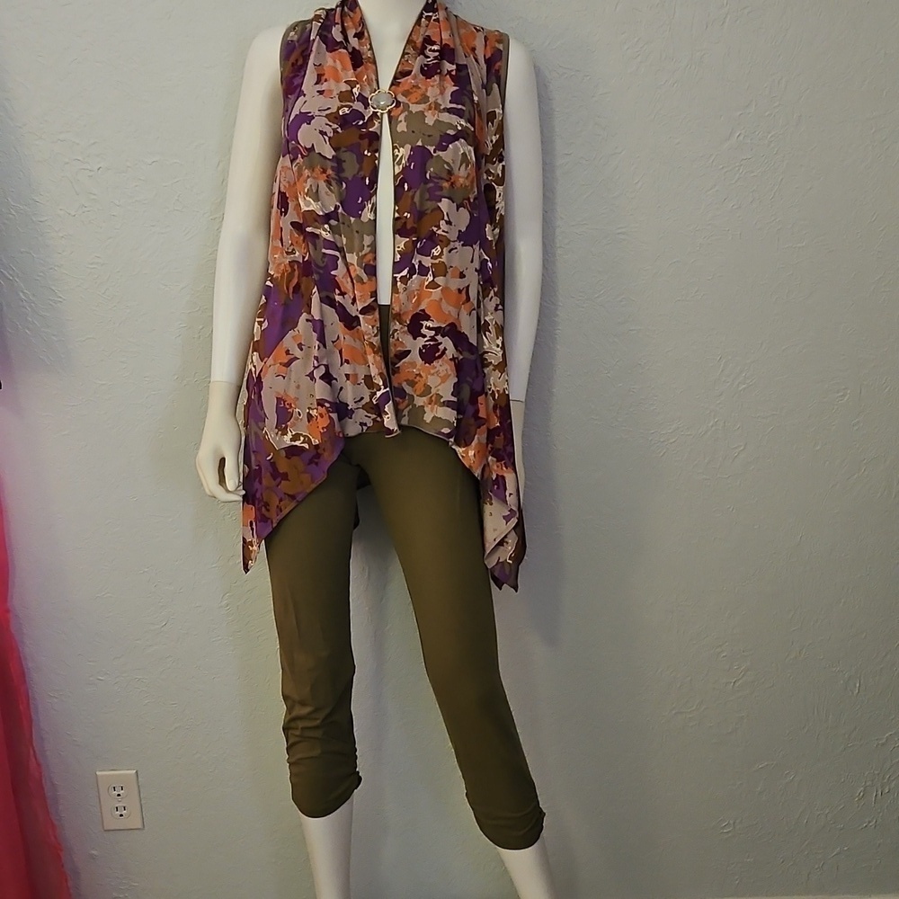 Vtg LOGO Floral Sleeveless Kimono Leggings Set - Picture 3 of 12